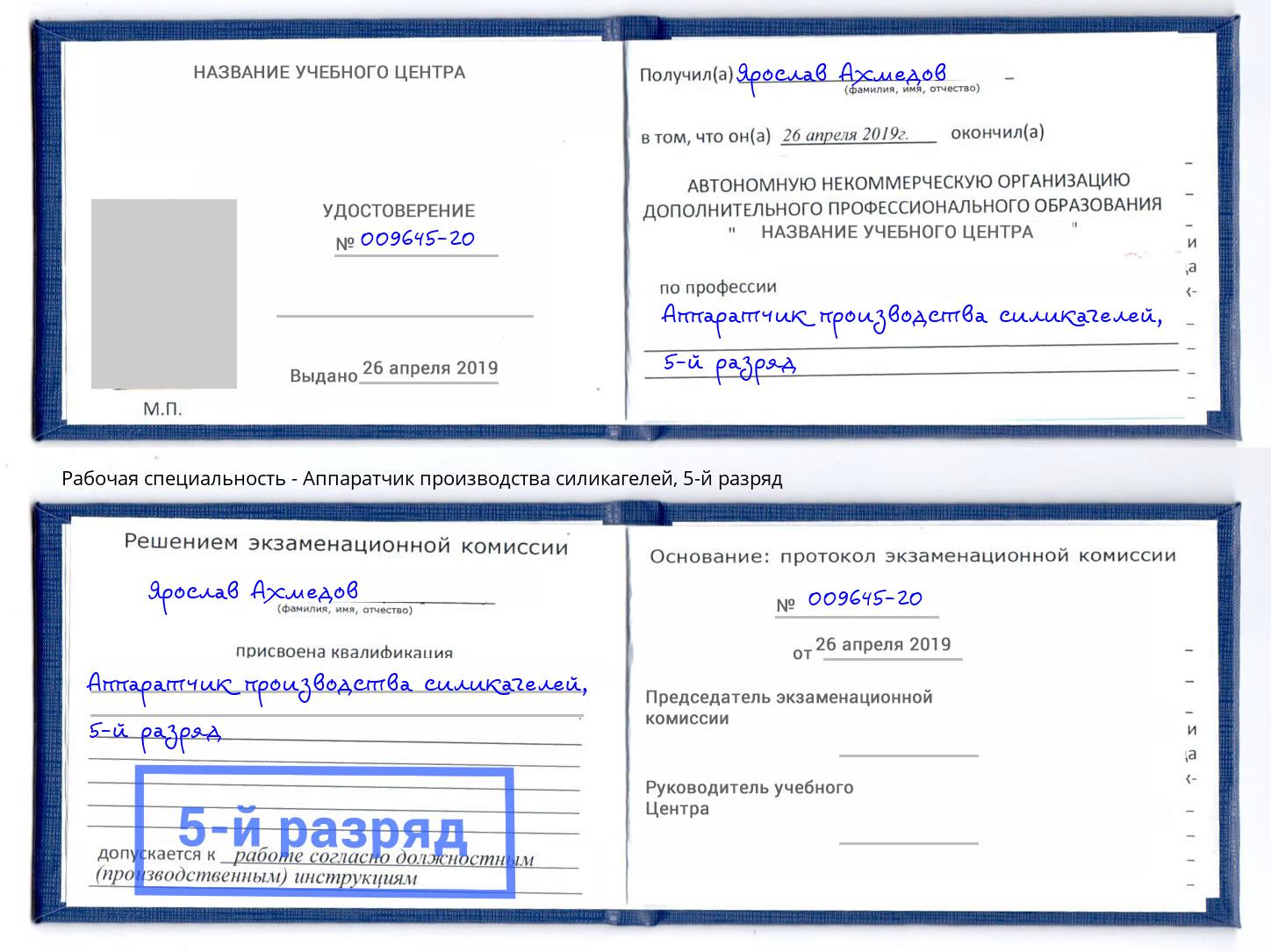 корочка 5-й разряд Аппаратчик производства силикагелей Ярцево