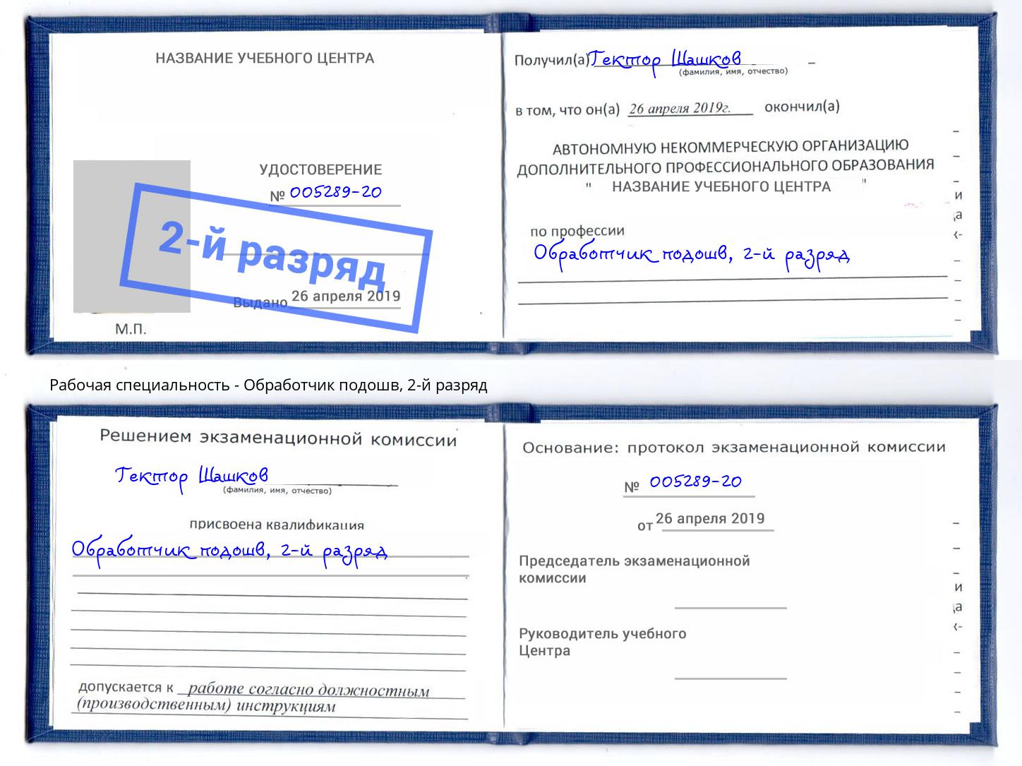 корочка 2-й разряд Обработчик подошв Ярцево