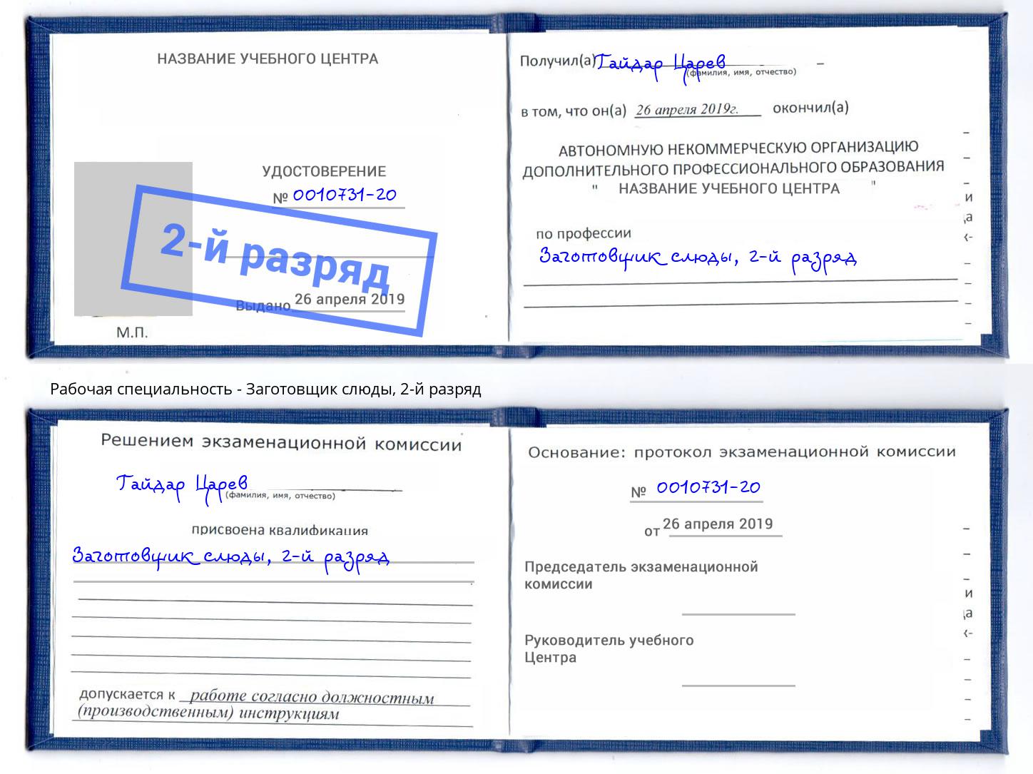 корочка 2-й разряд Заготовщик слюды Ярцево