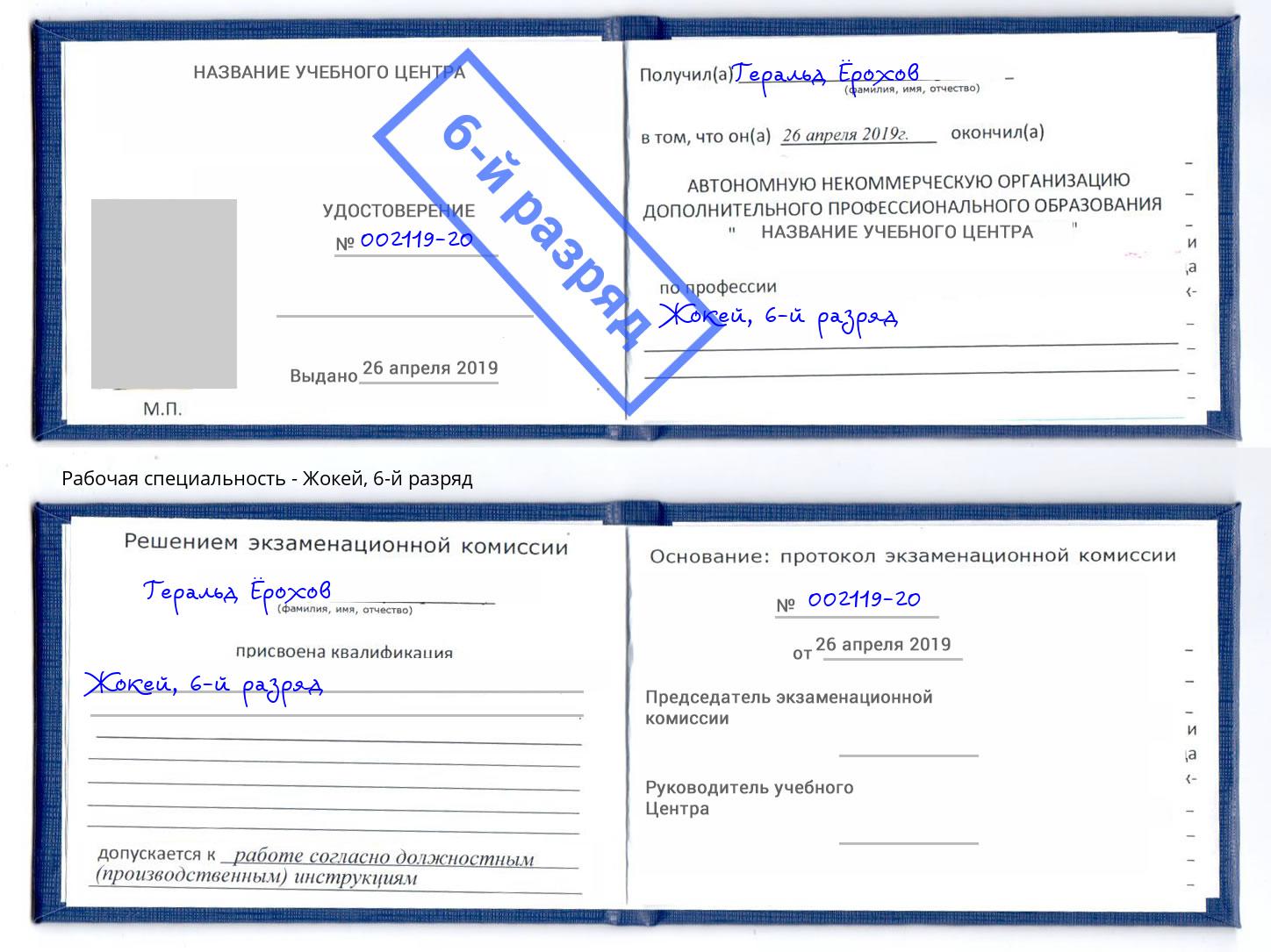корочка 6-й разряд Жокей Ярцево