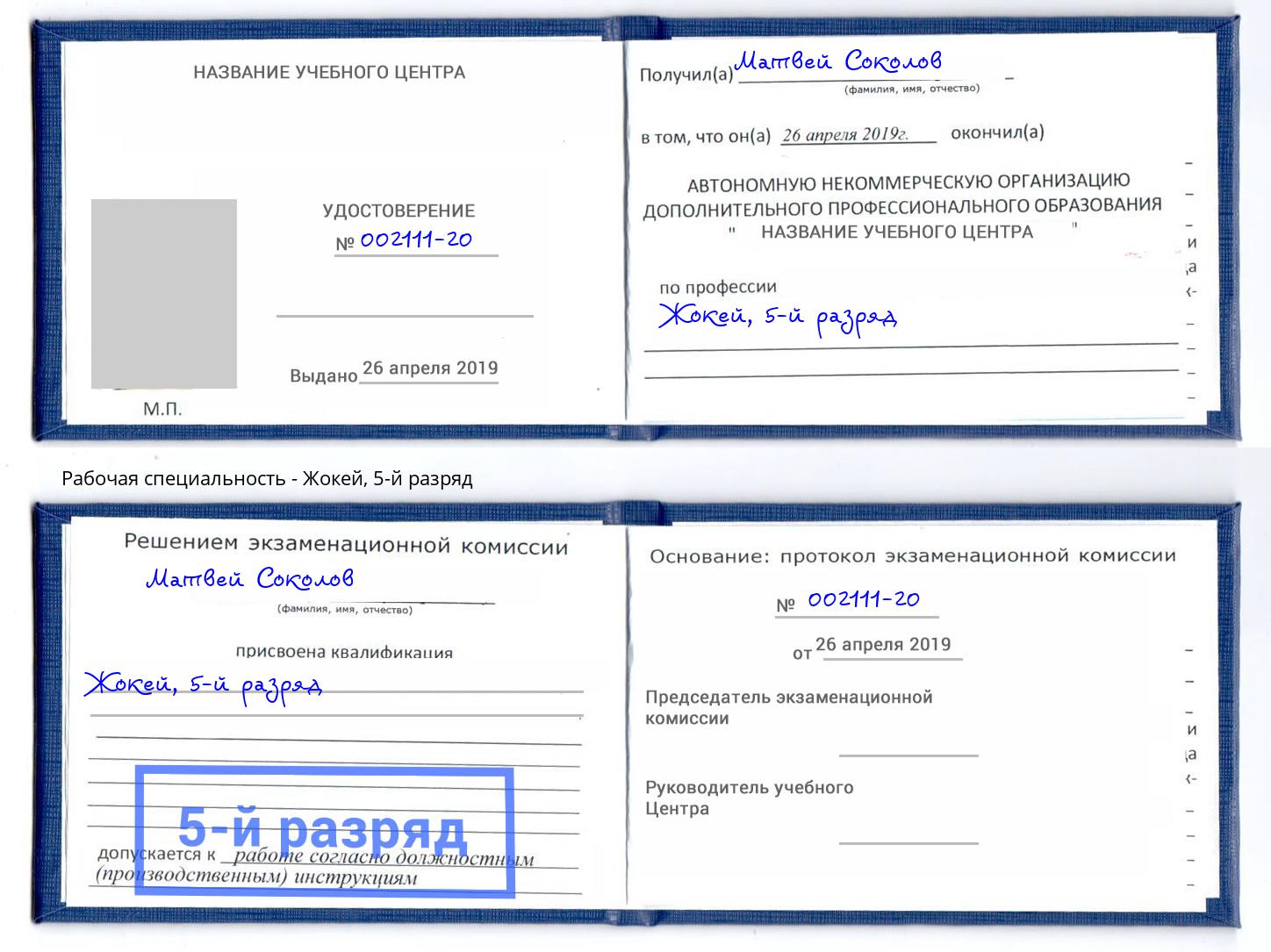 корочка 5-й разряд Жокей Ярцево