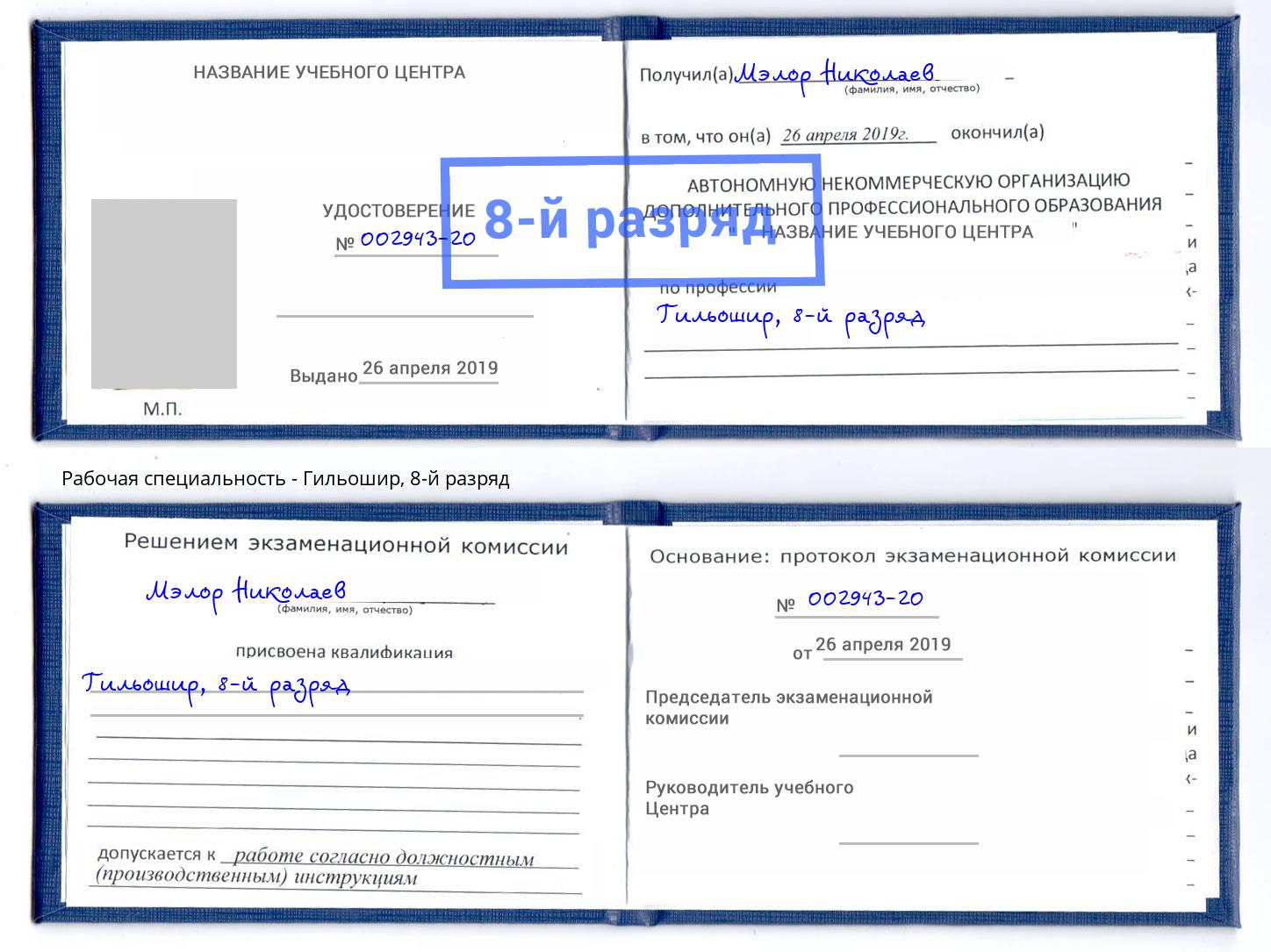 корочка 8-й разряд Гильошир Ярцево